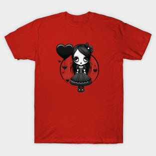 Chibi Goth Valentine Emo Girl Heart Balloons T-Shirt